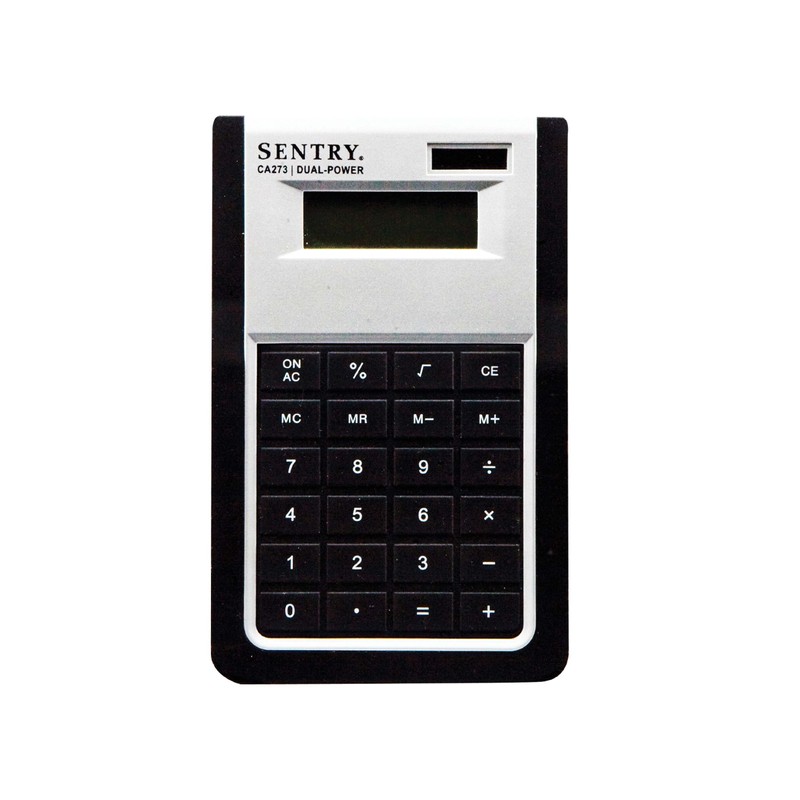 Sentry Slimline Calculator with Stand, Silver/Black (CA273)