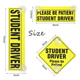 Frienda 3 Pack Student Driver Car Signs, Reusable Window Cling & Suction Cup Stickers, High Visibility Yellow New Driver Warning Sign for Car Windows
