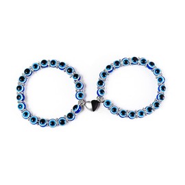 2 Pcs Turkish Evil Eye Glass Bead Stretch Bracelet Set Crystal Strand Protection Amulet Fatima Hamsa Hand Charm Lucky Jewelry for Women Men-2pcs-1