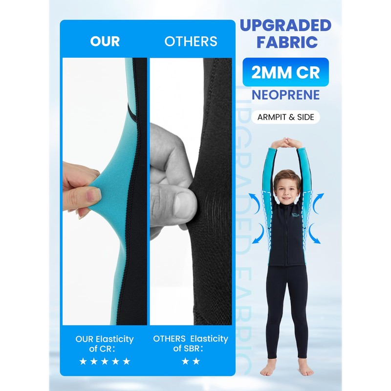 Yikayin Kids Wetsuit Top for Boys Girls, 2mm Neoprene Thermal