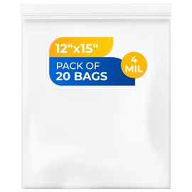 Paclord Large 12" x 15" Reclosable Poly Zip Seal Lock Bag 4 Mil Thickness, 20 Clear Resealable Bags with Extra Durability, Waterproof and Airtight Heavy Duty Bags