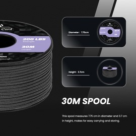 Abma Cord 2mm Paracord 30m Nylon Rope 3 Strands Type I Cord for DIY, Camping, Outdoor - Max. 90kg (200lbs) - Black