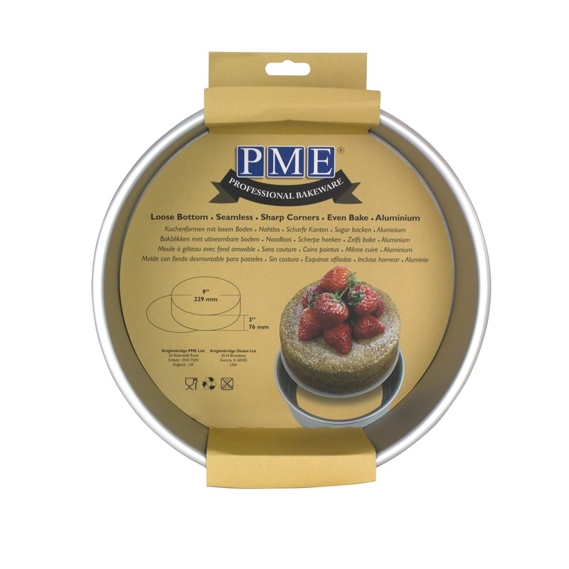 PME LBR093 Kuchenformen mit losem boden 9" x 3", Silber