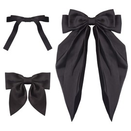 Beadthoven 3pcs 3 Styles Black Bowknot Hair Barrettes Big Bow Hair Clips Large Cloth Ribbon Bowknot Hairpins French Style Solid Color Hair Accessories for Women Headdress Party Hair Decorations