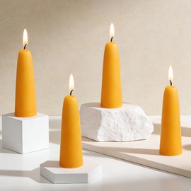 AGLARY 4-Pack 4.4"x1.4" Handmade Pure Beeswax Stubby Taper Candles, Yellow