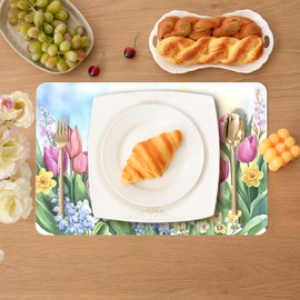 Colorful Star PU Leather Placemats Set of 4, Heat Resistant, Waterproof & Easy to Clean, Non-Slip Table Mats for Dining Room, Kitchen or Holiday Décor, 45x30cm, Tulip Dreamscape