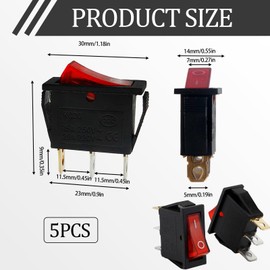 Rocker Switch ON-OFF SPST 3 Terminals with Red Light,5pcs 16A 250VAC Electric Switch,UL VDE TüV ENEC CQC Certified,Durable and Reliable Electrical Switches for Home and Industrial Use