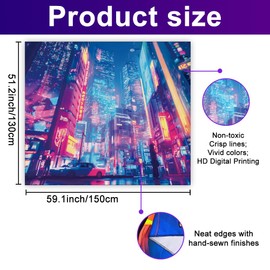 WEBEEDY Cyberpunk Wandteppich Schwarzlicht Wandteppich Neonstadt UV Reaktives Wandposter Fantasie Stadtbild Futuristische Wandteppiche Raumdekoration Für Zuhause Wandkunst 150x130cm