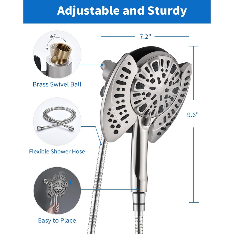 INAVAMZ 2-in-1 Shower Head with Handheld Combo: 2.5GPM Rainfall Shower