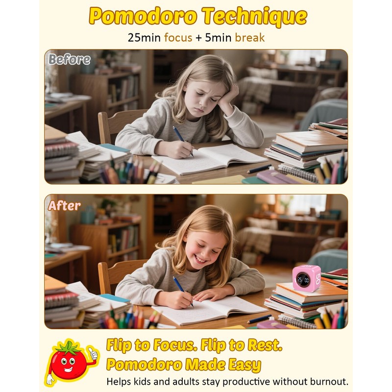 Pomodoro Timer Cube Visual Productivity Flip Timer for Kids Classroom