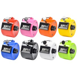 Abiyou 8 Pieces Hand Tally Counter, Manual Mechanical Counter, Metal Hand Tally Counters, 4 Digit Hand Tally Counters, Click Counter with Finger Ring, for Counting, Coaching, Golf, Fishing (8 Color)
