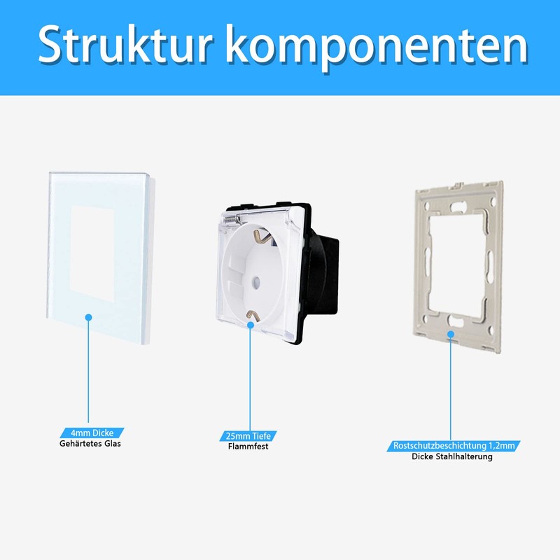 LIAONFOY Schuko Single Socket with Lid Flush-Mounted Socket White Colour