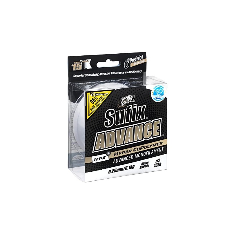 Sufix Advance Monofilament Fishing Reel, 150 Metres, Transparent, 0.35 mm