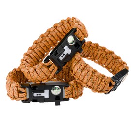 M-Tac Survival Paracord Bracelet - Cord 12 ft (144 Inch) - Tactical Emergency Cord Rope with Compass Whistle (Orange, Medium Set of 3)