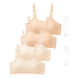 SALIA GIRL Training Bra for Girls 10-16 Adjustable Straps with Fixed Padding, Girls Bras for Teens with 2 Pairs of Replaceable Clear Straps, Large