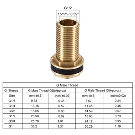 uxcell Bulkhead Fitting, G1/2 Male, Tube Adaptor Connector Hose Fitting, with 2 Silicone Gaskets, for Water Tanks, Brass, Gold Tone