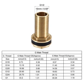 uxcell Bulkhead Fitting, G1/2 Male, Tube Adaptor Connector Hose Fitting, with 2 Silicone Gaskets, for Water Tanks, Brass, Gold Tone