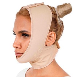 Chin Compression Garment After Liposuction Surgery, Neck Cover Strap Bandage (Beige, S)
