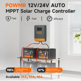 PowMr 35A MPPT Solar Charge Controller, for 12V/24V System, Max 80VDC PV Input, Work with AGM, Gel, Flooded and Lithium Battery