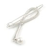 Silver Plated Clear Crystal, Simulated Pearl Bead Open Bow Hair
