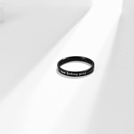 WOYNJI Stainless Steel Stackable Keep Fucking Going Inspirational Ring Encouragement Graduation Gift Black Size 10