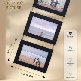 4x6 Wall Hanging Collage Picture Frame with 4 Openings, Black Horizontal Multi-Photo Frame for Wall & Home Decor