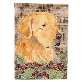 Caroline's Treasures SS4067GF Golden Retriever on Faux Burlap with Pine Cones Garden Flag Mailbox Flag Decorative Yard Flag Banner Outside Patio Artwork Yard Flower Beds, Garden Size, Multicolor