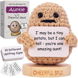 Aunt Gifts - Positive Potato with 30 Empowering Messages for Aunts - Unique Birthday Gift for Auntie from Niece, Nephew - Aunt's Christmas Stocking Stuffers Presents | Funny Crochet Doll for Aunts