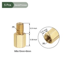 YOKIVE 5 Pcs M6 Standoff Screws, Brass Hex PCB Standoffs, Keep Height Consistent, Great for Motherboard (Gold Tone, 10mm+8mm)