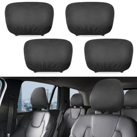 TLIFOS 4 Pcs Universal Car Seat Headrest Cover, Headrest Covers for Cars Washable Car Headrest Protector Soft Fabric Head Rest Covering for Most Cars Truck Vans (Black)