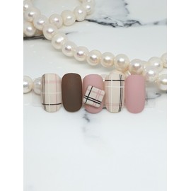 Check Handmade Nail Tips - Short Round Square / 체크 수제네일팁 - 숏라운드스퀘어