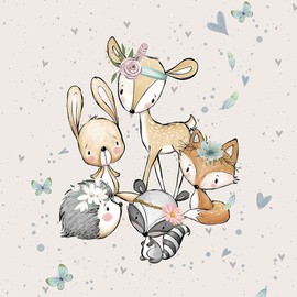 Fabric for sewing, fabric for children, 100% cotton: 0.5 m premium cotton fabric with forest animals, deer fox, hedgehog, girls, baby, children's fabric, forest friends girls