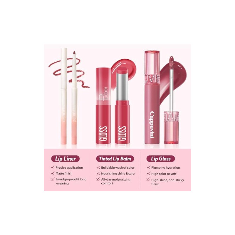 KIMUSE Juego de 3 labios combinados, kit de labios coreanos