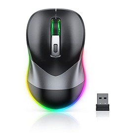 Wireless Mouse, Jiggler Mouse for Laptop - LED Mouse Rechargeable Computer Mice Mouse Mover Undetectable Random Movement with On/Off Button Keeps Computer Awake - Black&Grey