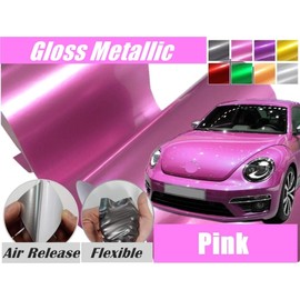 JNK NETWORKS Gloss Chrome Metallic Car Vinyl Wrap Sticker Sheet Film Air Release (Pink, 19.6" x 55")