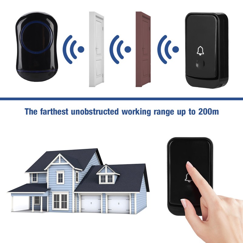 Wireless Smart Ding Dong Doorbell Waterproof Door Bell Black