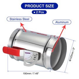 PATIKIL HVAC Duct Manual Volume Backdraft Damper, 5 Inch, 2 Pcs Airflow Ducting Branch Vent Damper Air Control Valve, Adjustment Handle Stainless Steel, for HVAC