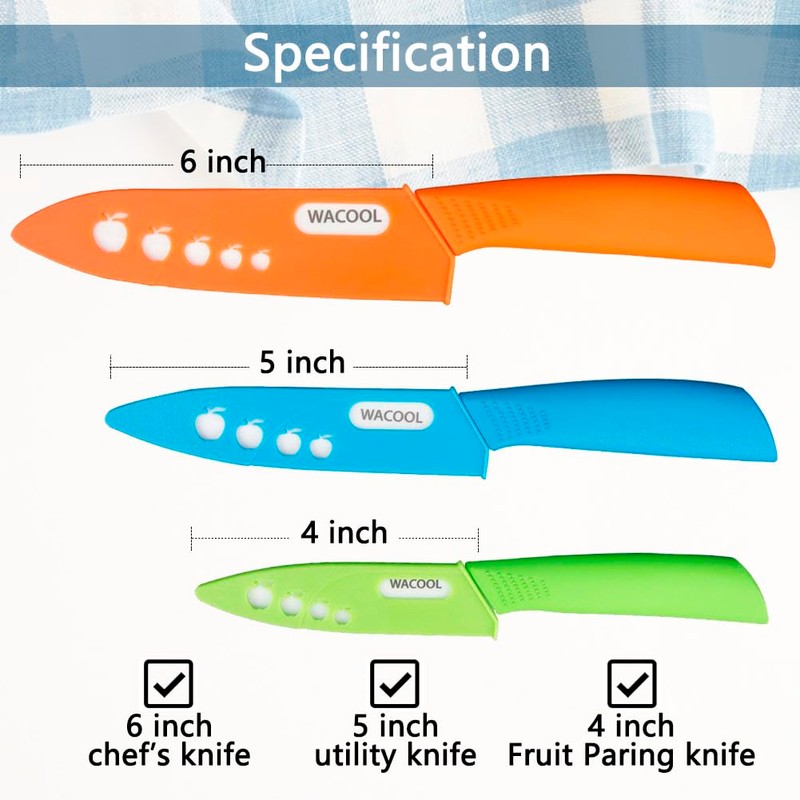 WACOOL Ceramic Knife Set 3-Piece (6-inch Chef's Knife, 5-inch Utility