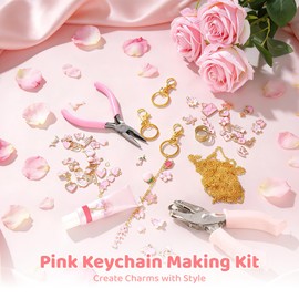 DORMIYA 325PCS DIY Lip Gloss Charms Keychain Kit with Random Pendants, Pliers, Jump Rings, 8.2 ft Chains, Hole Punch, DIY Charms Lip Gloss Keychain Supplies for Jewelry Making, DIY Crafts (325PCS)