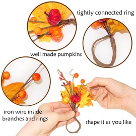 HADDIY Thanksgiving Napkin Ring, Fall Napkin Rings Set of 6 Leaf and Pumpkin Napkin Holder for Autumn Thanksgiving Dinner Table Settings Decoration