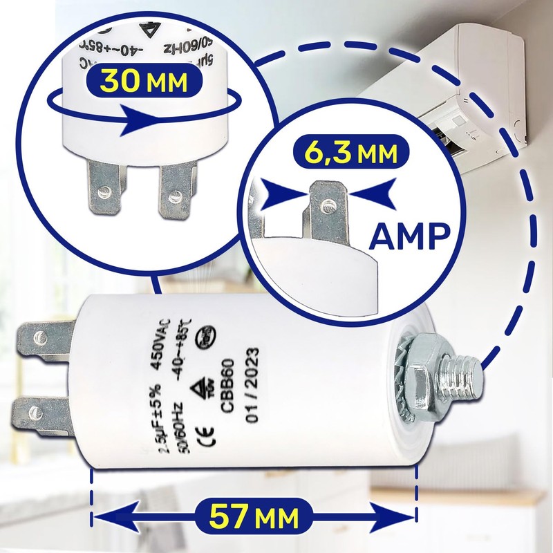 Capacitor 2.5µf 450V 50/60Hz Starting Capacitor Type CBB60 with an