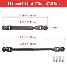 2pcs Hobbyfire 1/10 RC Crawler Drive Shafts Steel Universal Joint Driveshaft Heavy Duty for Axial SCX10 II III TRX4 Redcat Gen8 Gen7 Element Upgrades Parts(119-178mm)