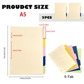 DY.2ten Divider Cards, A5 Paper, Index Cards, 6 Holes, 5 Stacks, 2 Pairs, 10 Pieces, 5 Colors, File, Index Sheet, Divider, a5, For Notebooks, Journals, Learning, Office Supplies