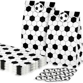 24 Pcs Soccer Party Bags with Stickers Soccer Goodie Bags Soccer Snack Bags Soccer Print Candy Treat Bags Soccer Paper Gift Bags for Soccer Birthday Sports Theme Event Party Supplies