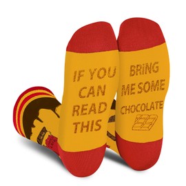 AGRIMONY Funny Socks for Men Dad Women - If You Can Read This Bring Me Chocolate Fun Novelty Crew Socks - Teens Boys Crazy Funky Food Socks with Sayings-Valentines Day Christmas Funny Gifts