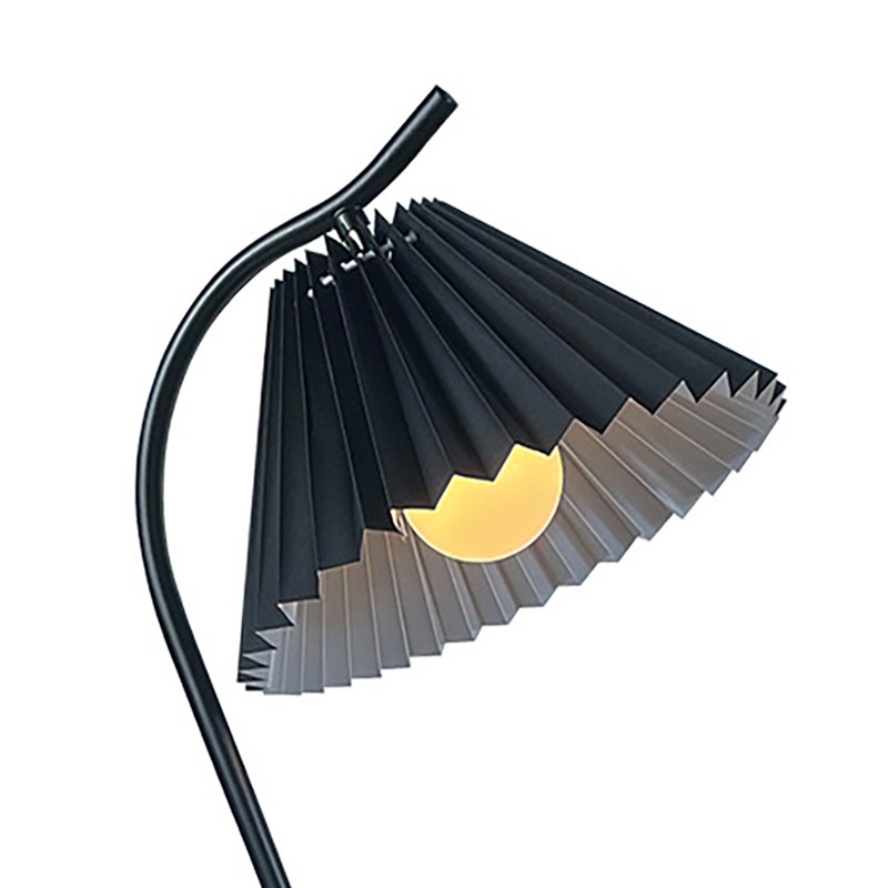 Table Lamp with Cloth Pleated Lampshade Metal Modern Nightstand Bedside
