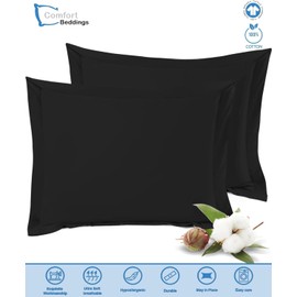 Comfort Beddings Heavy Quality600 Thread Count 100% Egyptian Cotton Oxford Pillow Cases Pack Of 2 - Black (Square/Continental (60cm x 60cm)