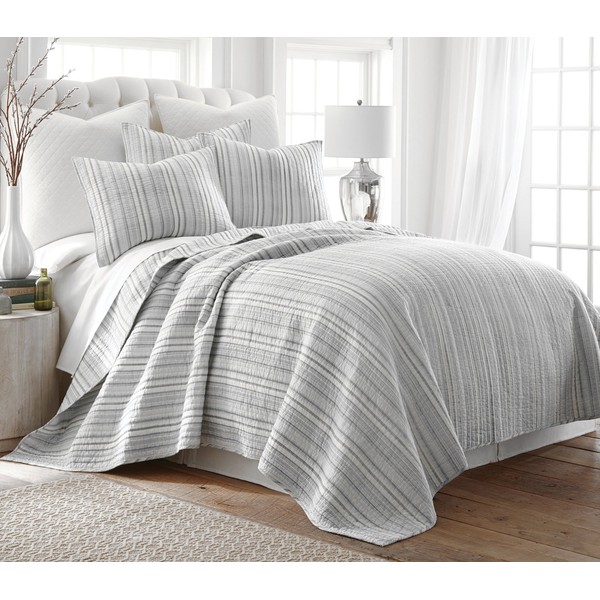 Levtex Bondi Stripe Grrey Full/Queen Cotton Quilt Set, Grey, Stripe