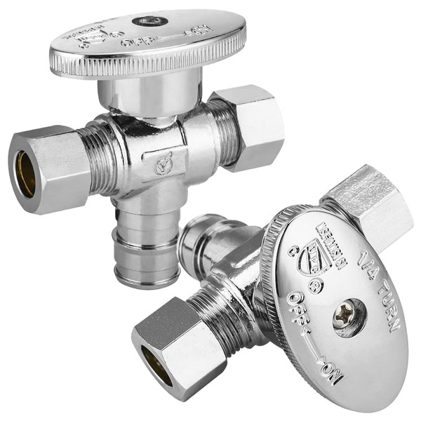 HeSun 2-PCs Dual Compression Outlet Angle Stop Valve, 1/2" PEX-A