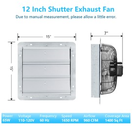 12 inch Shutter Exhaust Fan with Speed & Thermostat Control, 1400 SQ. Ft Coverage Area, 960 CFM, Upgrade Wall Mount Attic Vent Fan for Greenhouse, Garage, Chicken Coops Ventilation Fans